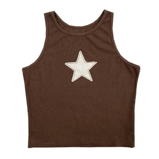 Printed Round Neck Sleeveless Vest Brown - Shop at LoveMi