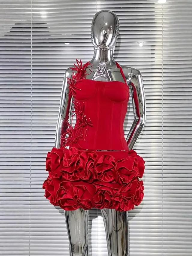 Bandage Vest Flower Evening Dress Two piece Suit Red - Shop at LoveMi