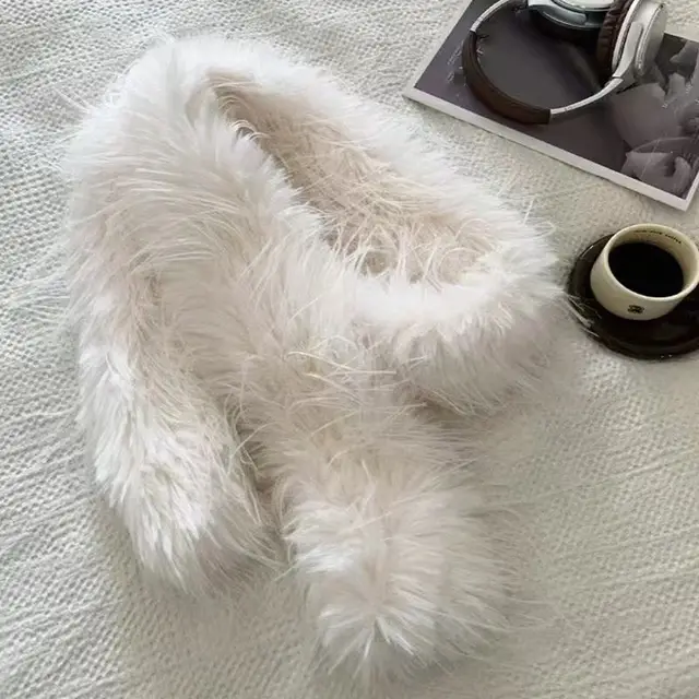 Personalized Hot Girl High grade Plush Scarf For Women Long Beard White - Shop at LoveMi