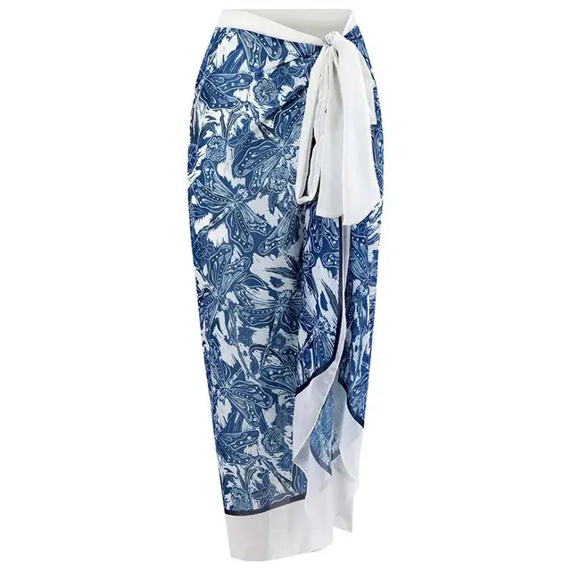 Push Up Three piece High Waist Split Swimsuit Suit Mesh Long Dress Blue Dragonfly Wrap Skirt - Shop at LoveMi