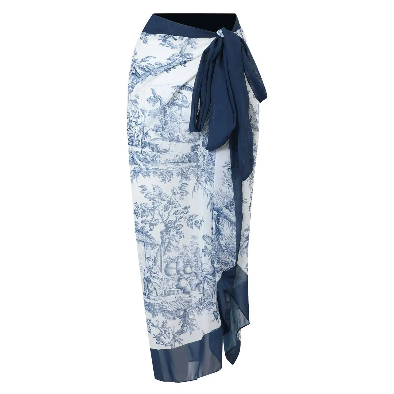 Push Up Three-piece High Waist Split Swimsuit Suit Mesh Long Dress - Light Blue Wrap Skirt