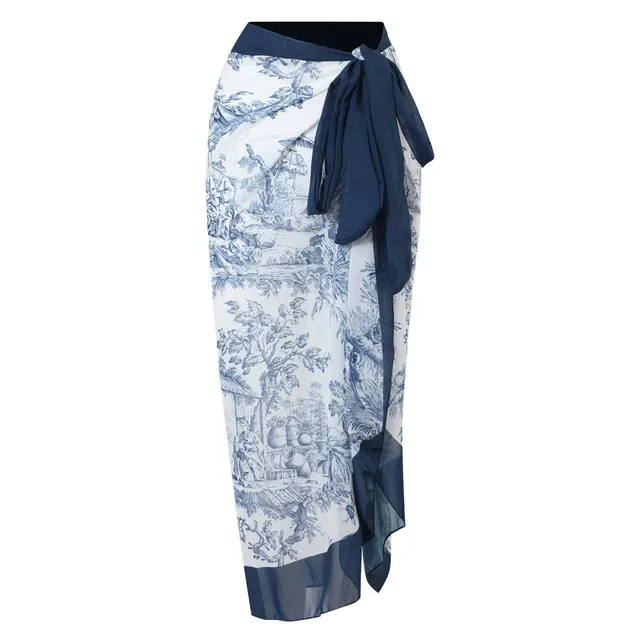 Push Up Three piece High Waist Split Swimsuit Suit Mesh Long Dress Light Blue Wrap Skirt - Shop at LoveMi