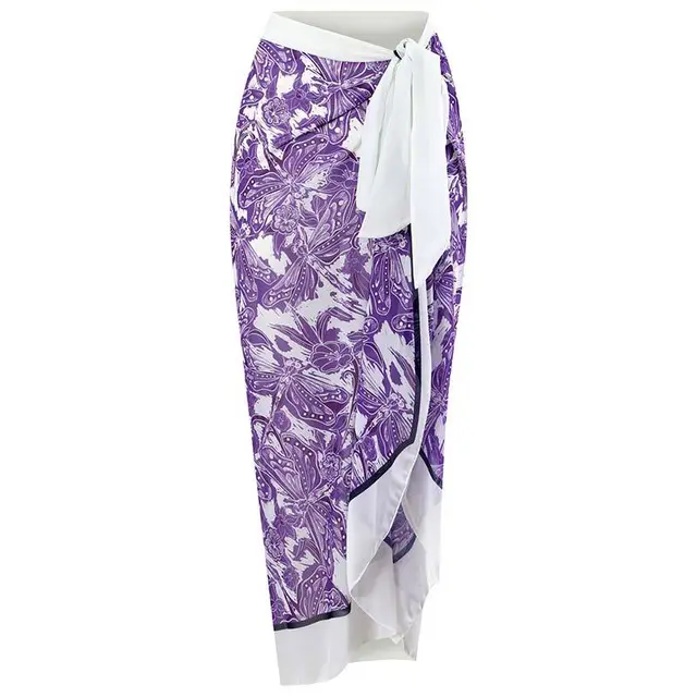 Push Up Three piece High Waist Split Swimsuit Suit Mesh Long Dress Purple Dragonfly Wrap Skirt - Shop at LoveMi