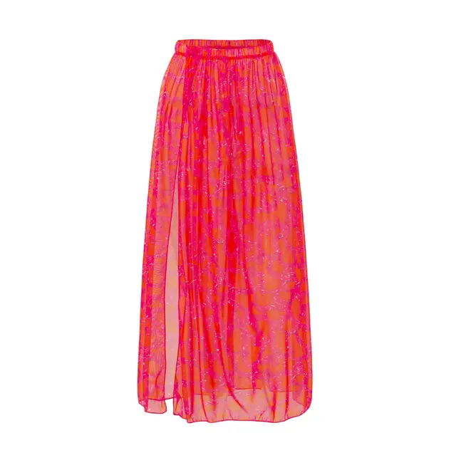 Push Up Three piece High Waist Split Swimsuit Suit Mesh Long Dress Red Round Skirt - Shop at LoveMi
