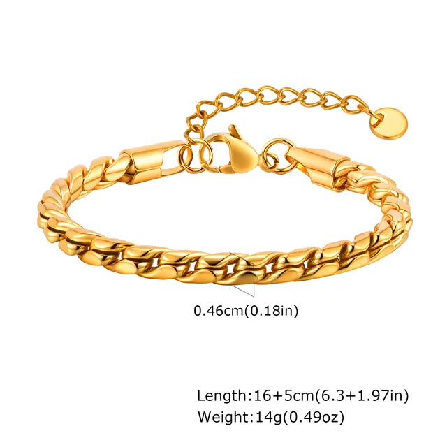 Retro Old Twist Geometric Square Stainless Steel Bracelet Golden Br176616 5Cm - Shop at LoveMi