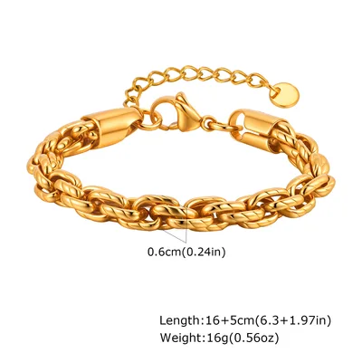 Retro Old Twist Geometric Square Stainless Steel Bracelet Golden Br76716 5Cm - Shop at LoveMi