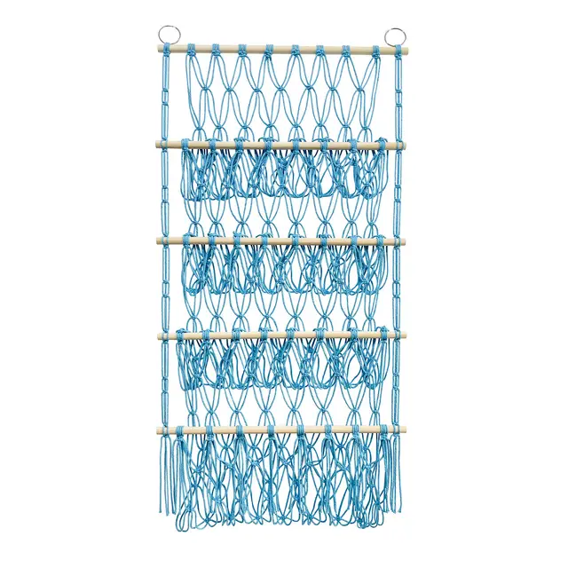 Four layer Wooden Stick Toy Storage Net Pocket Storage Rack Decorative Woven Storage Rack Multi layer 3Style Blue - Shop at LoveMi