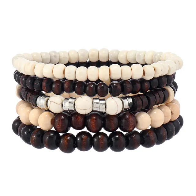 Men's Retro Style Contrast Color Wooden Beads Bracelet Suit Color Mixing - Shop at LoveMi