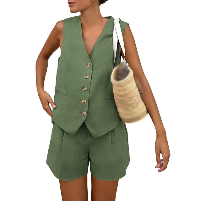 Sleeveless Vest Shorts Casual Suit Army Green - Shop at LoveMi