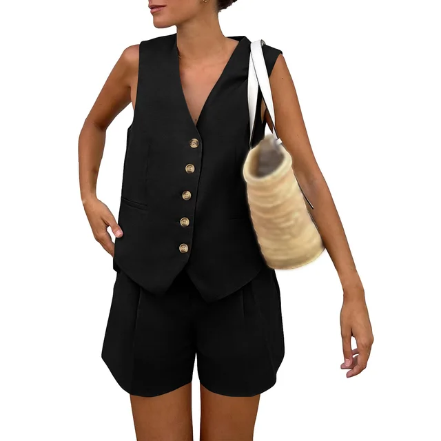 Sleeveless Vest Shorts Casual Suit Black - Shop at LoveMi