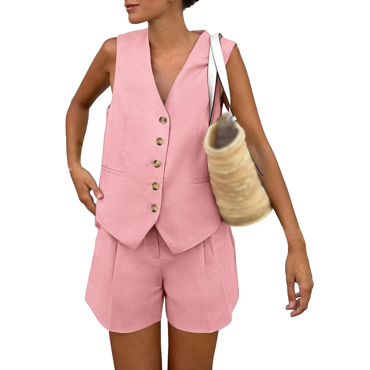 Sleeveless Vest Shorts Casual Suit - Pink