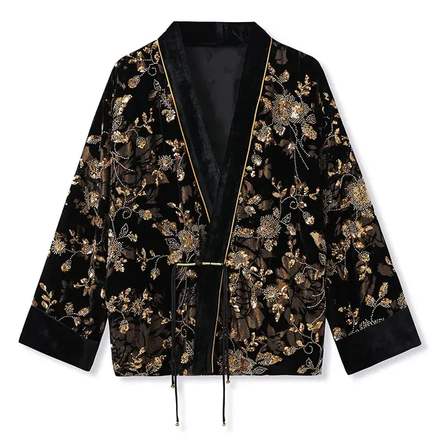 Heavy Industry Burnt Flower Embroidered Beads Cardigan National Style High Class Elegant V neck Light Luxury Coat Burning Flowers - Shop at LoveMi