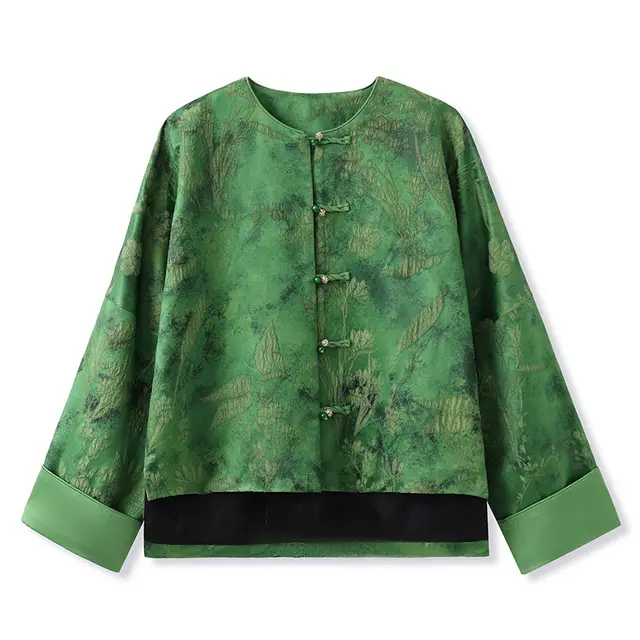 Traditional Printed Rayon Top Retro Design Baggy Coat Women's Clothing Green - Shop at LoveMi
