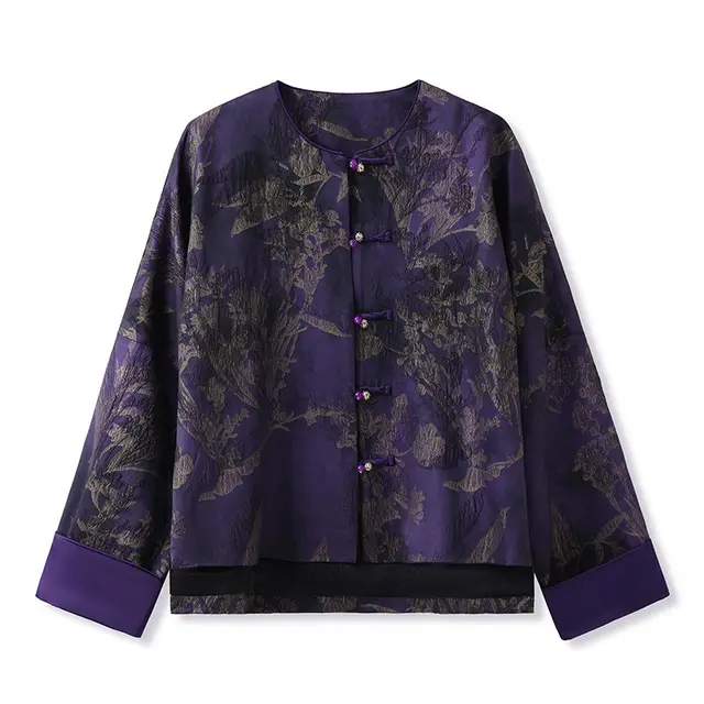 Traditional Printed Rayon Top Retro Design Baggy Coat Women's Clothing Purple - Shop at LoveMi