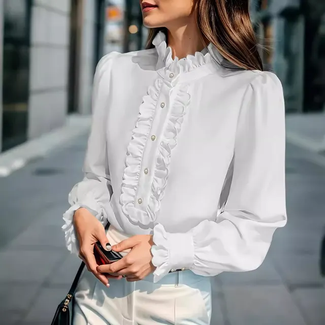European And American Women's Clothing Shirt Ruffled All match White - Shop at LoveMi