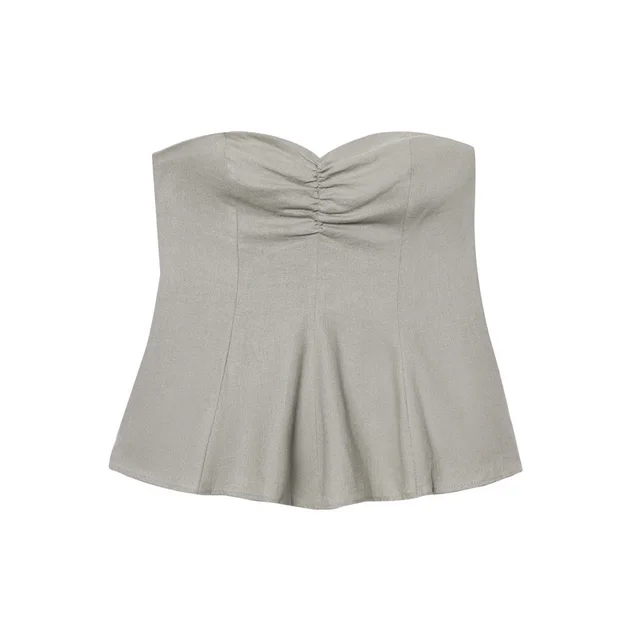 Fashion Simple Linen Blend Tube Top Gray - Shop at LoveMi