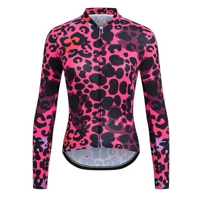 Cycling Clothing Leopard Print High Elastic Breathability Body Shaping Long Sleeve Rose Red - Shop at LoveMi