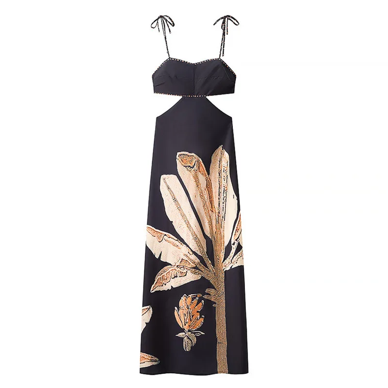 Slim fit Black Midriff Outfit Backless Suspender Dress - Shop at LoveMi