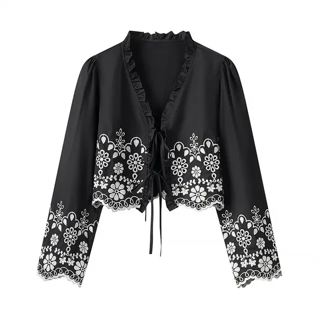 Stylish Simple And Versatile Hollow Embroidered Cotton Top - Shop at LoveMi