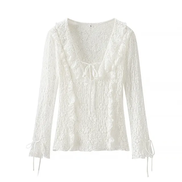 Fashion Long Sleeve Slim Lace Laminated Decoration Top Picture Color - Shop at LoveMi