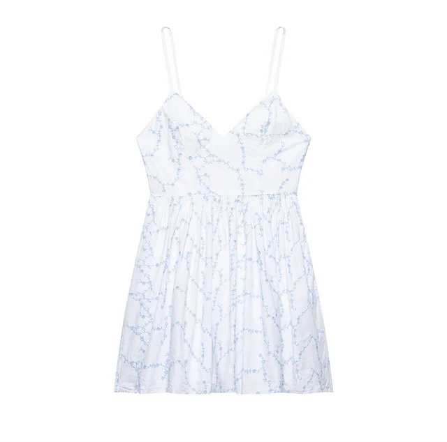 European And American Style Fashionable Simple Embroidered Poplin Sling Dress - Shop at LoveMi