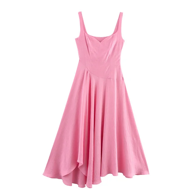 Irregular Texture Temperament Camisole Long Dress Pink - Shop at LoveMi