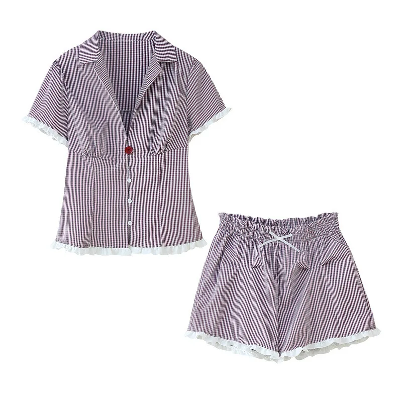 Retro Plaid Shirt Shorts Suit Suit M - Shop at LoveMi