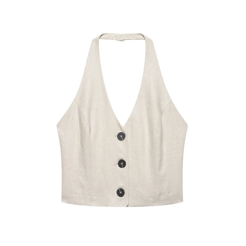 Linen Hanging Collar Top Midi Dress - Top-Xs - View 1