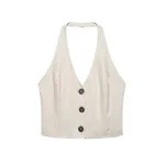 Linen Hanging Collar Top Midi Dress - Top-Xs