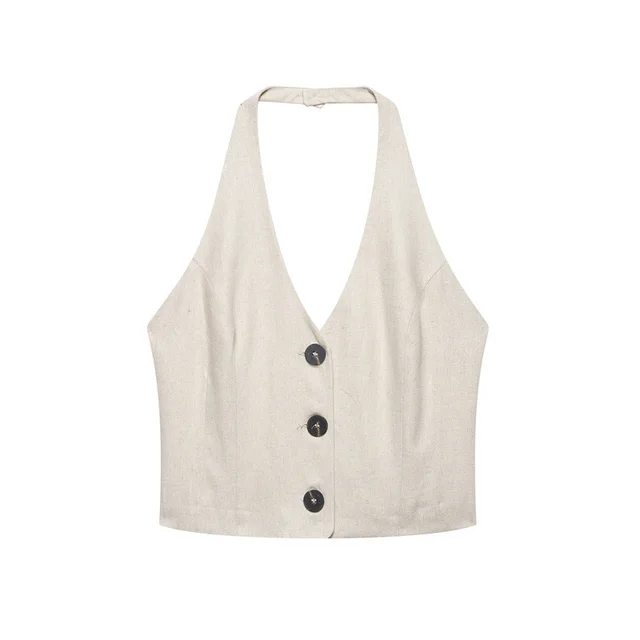 Linen Hanging Collar Top Midi Dress Top - Shop at LoveMi