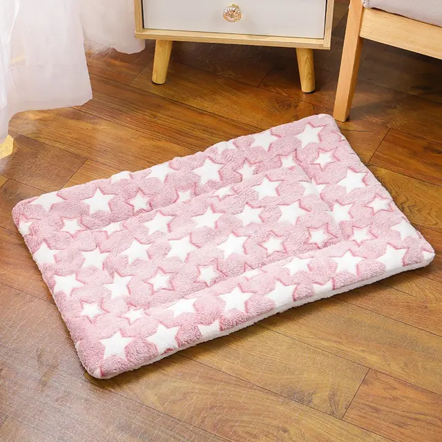 Thickened Autumn And Winter Warm Dogs And Cats Floor Mat Cat Dog Sleeping Universal Pet Bed Pink Color White Star Mat - Shop at LoveMi