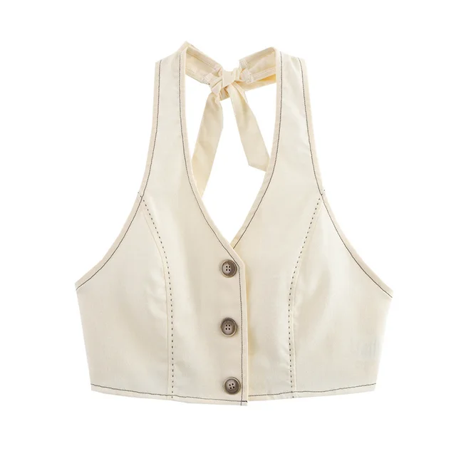 European And American Trends Style Sleeveless Halter Strap Top Design Short Two piece Set Top - Shop at LoveMi