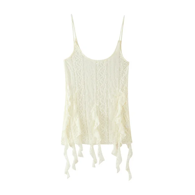 Top And Trousers Two piece Set With Pointed Lace At Hem Top - Shop at LoveMi