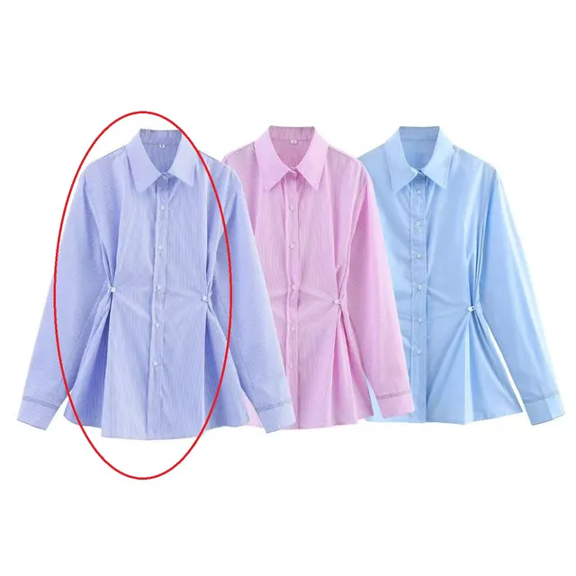 European And American Style French Fashion Waist Button Decoration Oxford Shirt Purple - Shop at LoveMi