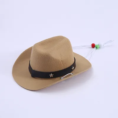 Polyester Woven Mini Hat Pet Decoration Western Cowboy Hat Light Coffee - Shop at LoveMi