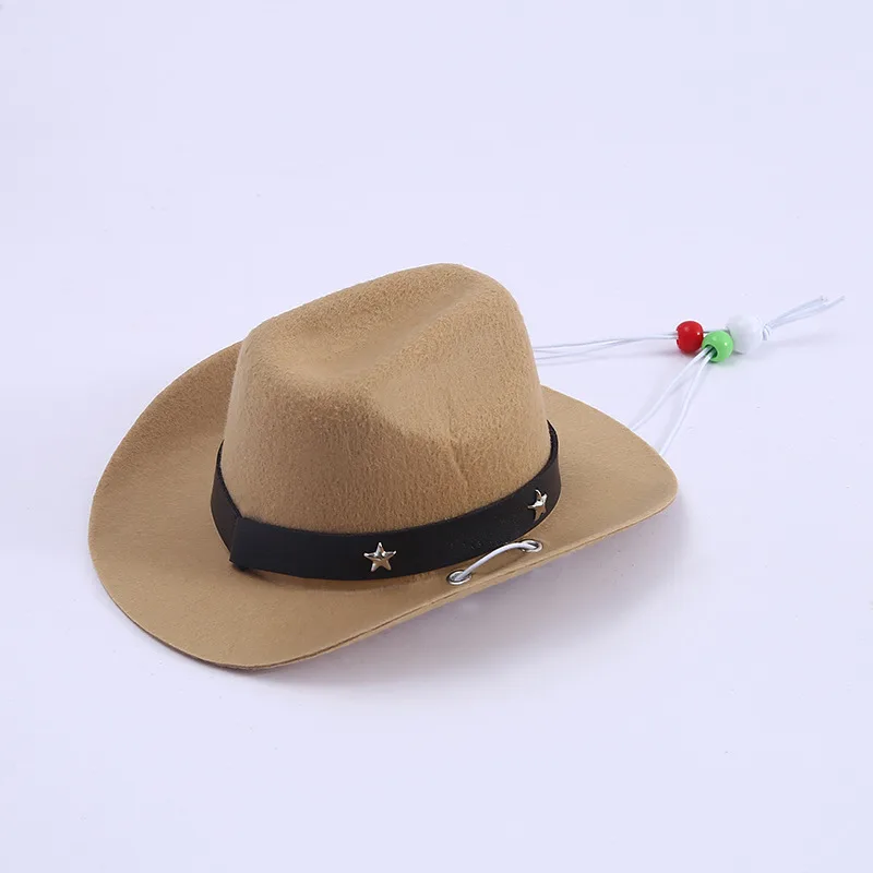 Polyester Woven Mini Hat Pet Decoration Western Cowboy Hat - Light Coffee - View 1