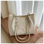 New Corduroy One-shoulder Tote Large Capacity Handbag For Women - White