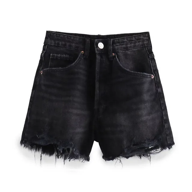 Perforated High Waist Denim Shorts Black - Shop at LoveMi