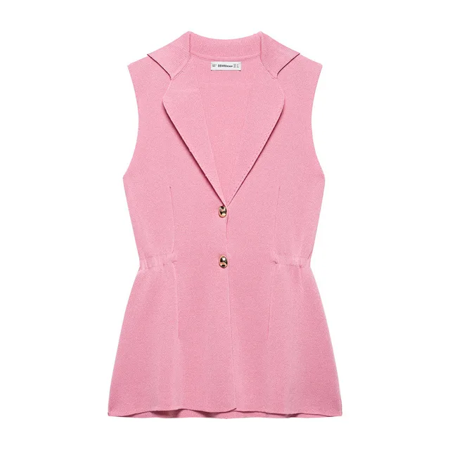 French Design Knitted Vest V neck Pink - Shop at LoveMi