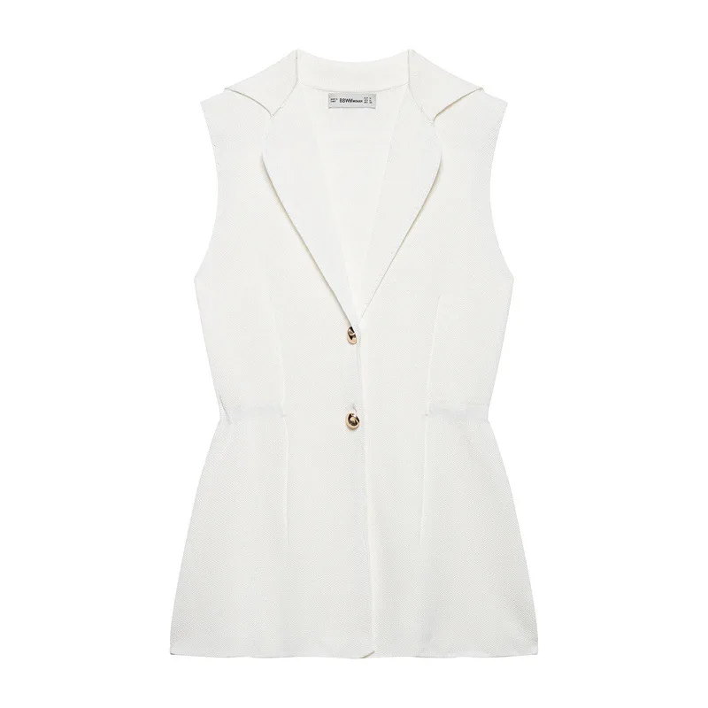 French Design Knitted Vest V-neck - White