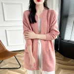 Round Neck Wool Cardigan Coat For Women - Pixie Pollen