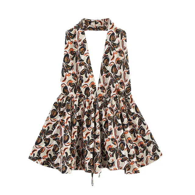 Printed Hanging Collar Top Loose Trousers Two piece Suit Top - Shop at LoveMi