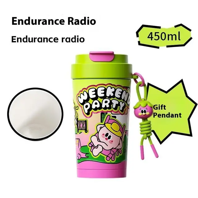 Ceramic Inner Pot Cartoon Print Straw Thermal Insulation Cup Green - Shop at LoveMi