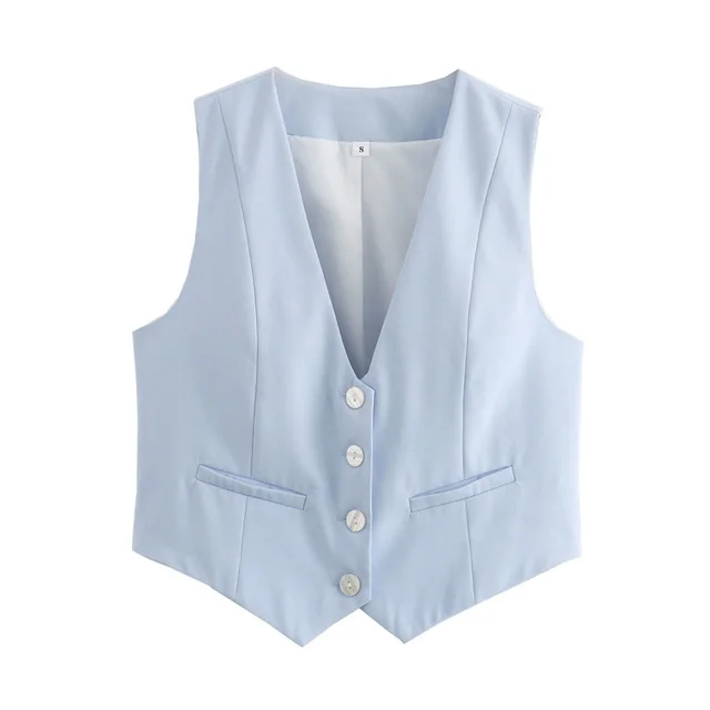 Women's Loose Button Decoration Multi color Versatile Vest Light Blue - Shop at LoveMi