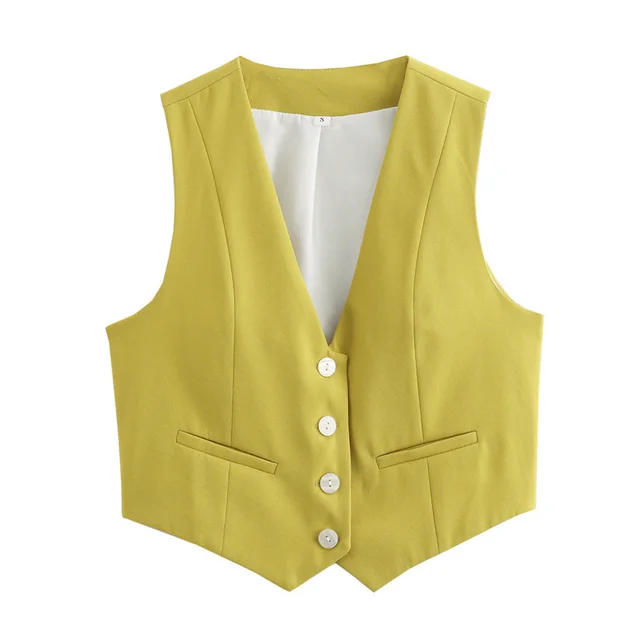 Women's Loose Button Decoration Multi color Versatile Vest Turmeric - Shop at LoveMi