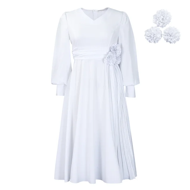 Women's Fashionable Elegant Solid Color A Line Plus Size Dress White - Shop at LoveMi
