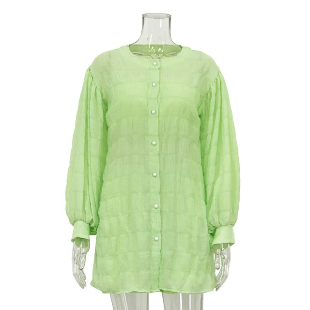 Long Sleeve White Shirt Loose Tube Top High Waist Shorts Three piece Set Green - Shop at LoveMi