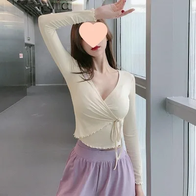 Sports Long Sleeve Women's Fashion Collar Slim Fit Tied Slimming Top White - Shop at LoveMi