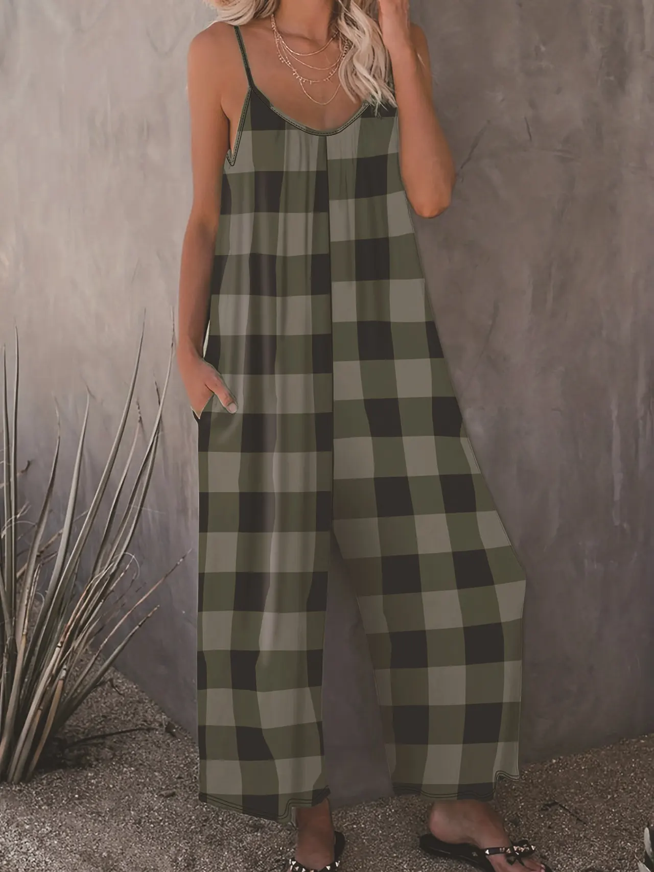 Slip-in Casual Sling Jumpsuit Women - Army Green