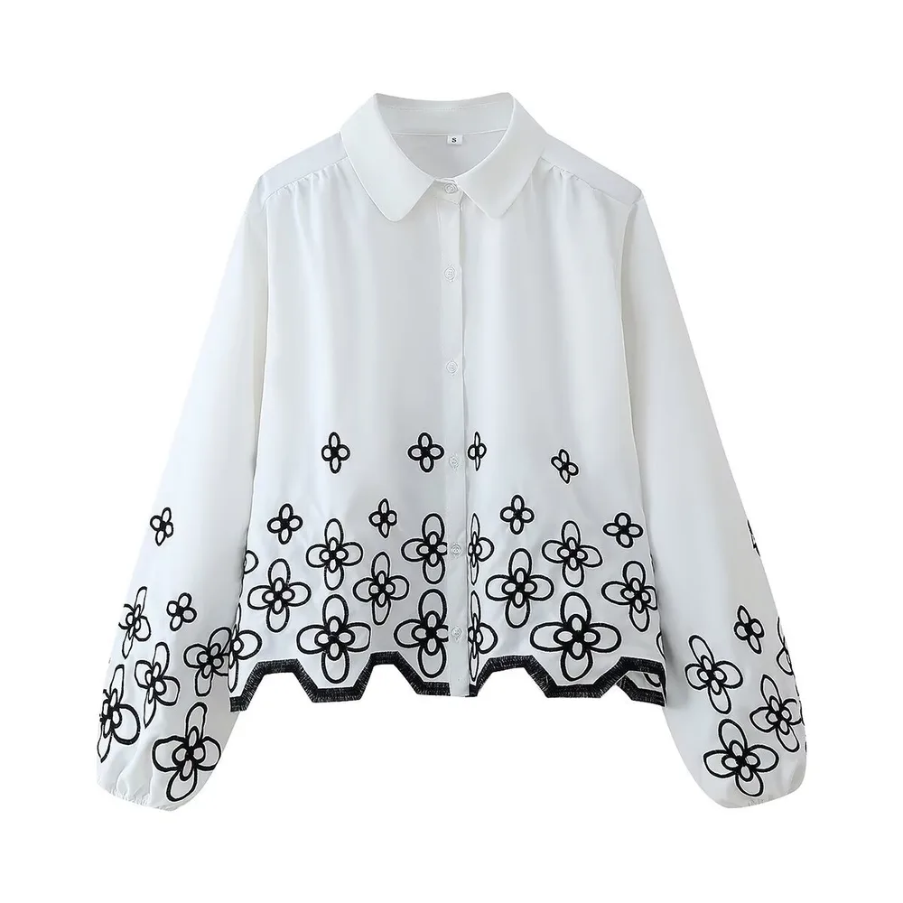 European And American Style French Style Design Sensitive Diligent Style Fashion Hollowed out Flower Embroidered Shirt Red - Shop at LoveMi